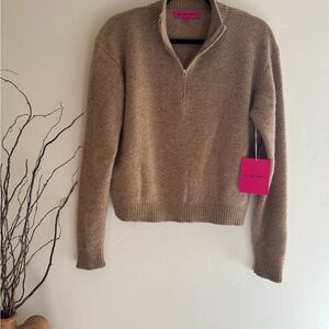 NWT The Elder Statesman Camel Half Zip WMNS Cashmere Sweater